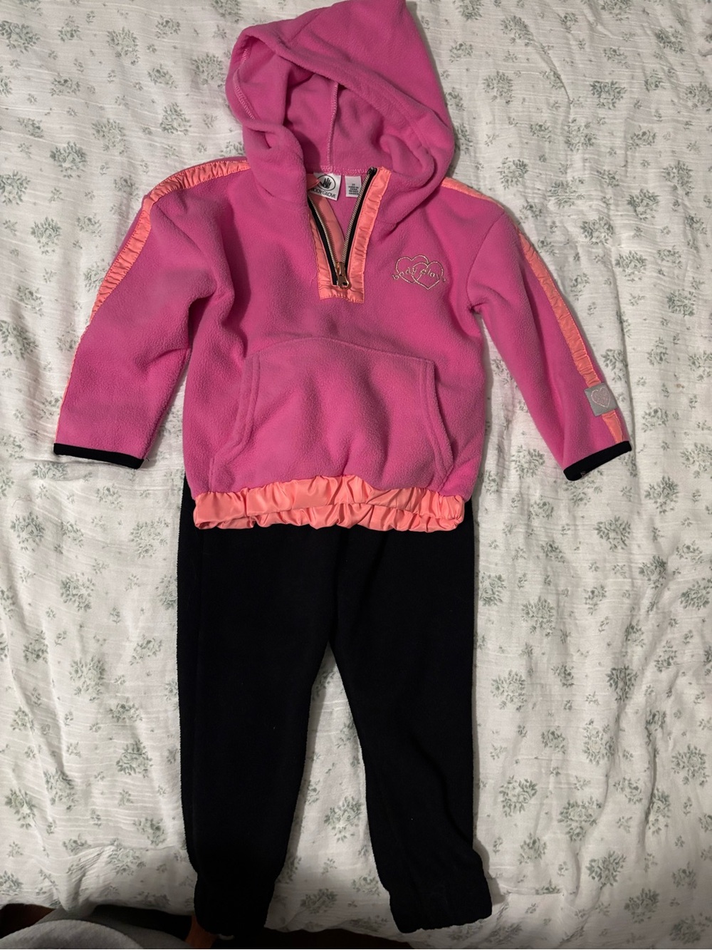 Body Glove Pink Fleece Hoodie with Peach Trim and Black Fleece Pants